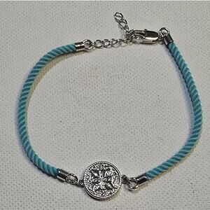 Rustic Cuff Aqua‎ Cord Bracelet w/ Silver RC Logo Medallion Charm - RARE!